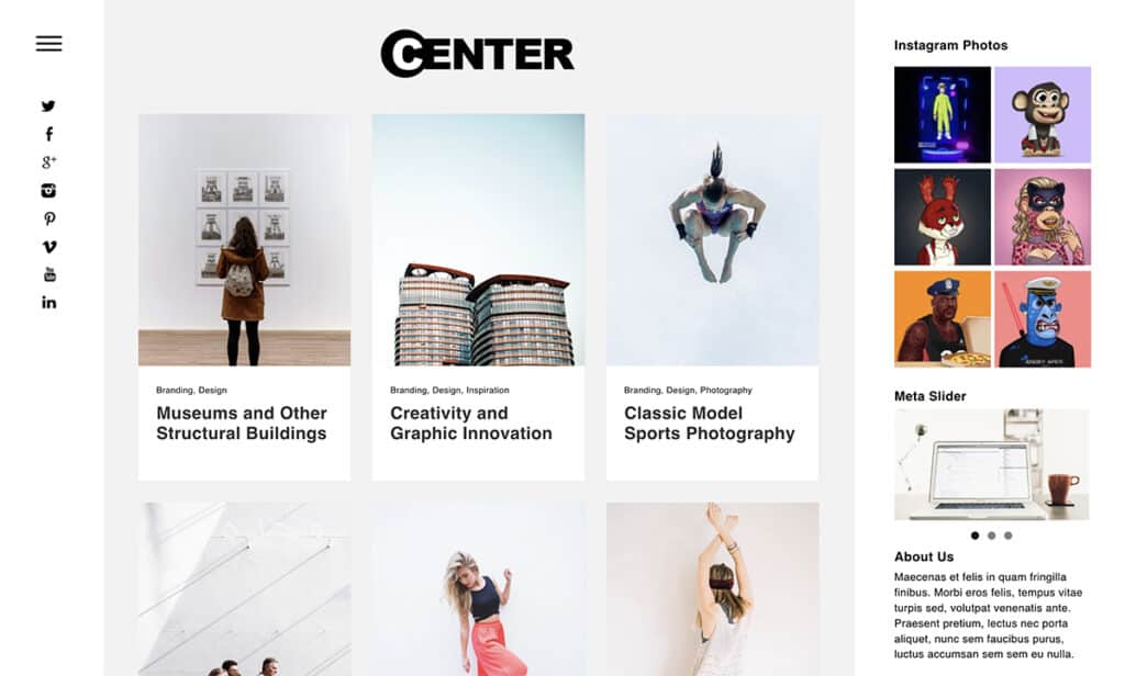 Center Responsive WordPress is a great theme for any creative agency or blogger, with a clean design and minimal layout. 
