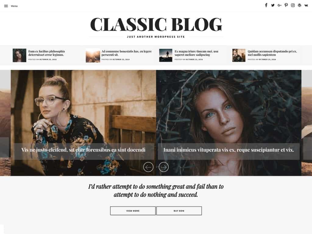 Classic Blog is a Clean, Minimal and Responsive WordPress Theme created for professional Blogger and ideal for those aiming to become one.