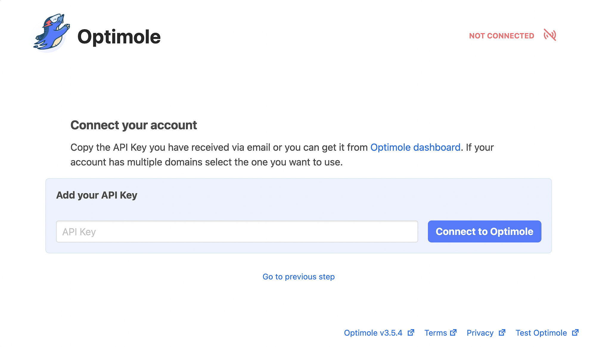Enter Optimole API key