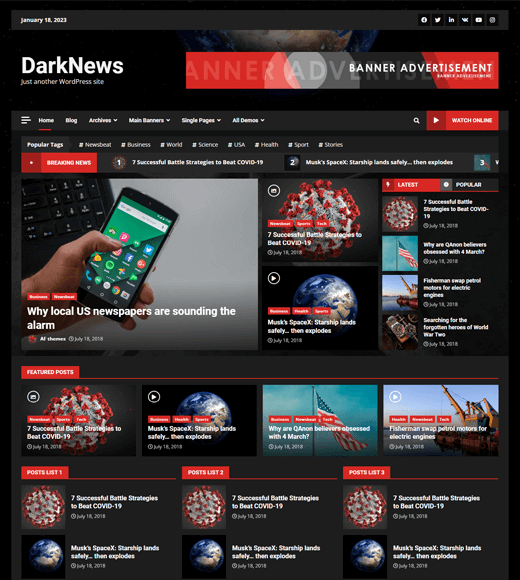 DarkNews Top Free WordPress Theme