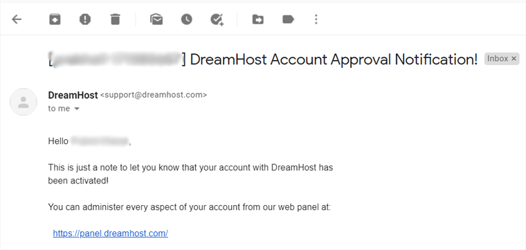 DreamHost Web Hosting Account Approval Email