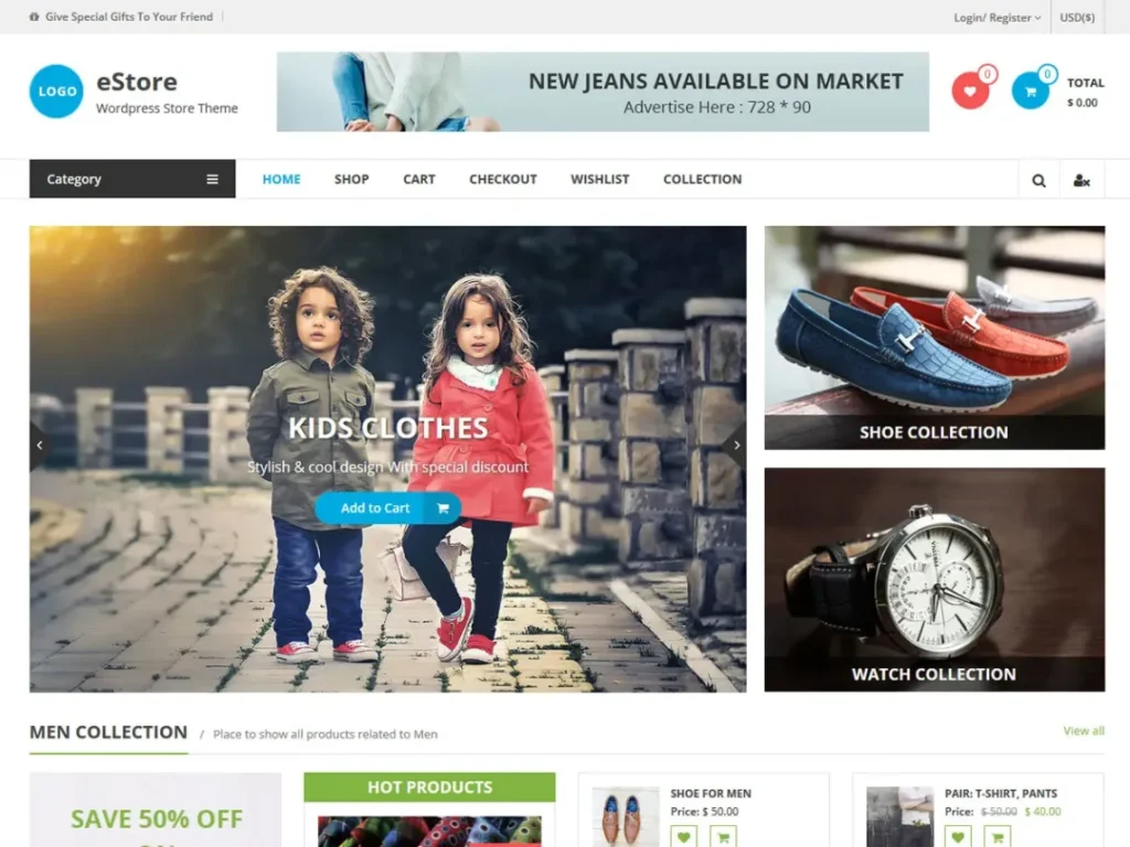 eStore is a clean, beautiful and fully customizable responsive WooCommerce WordPress theme.