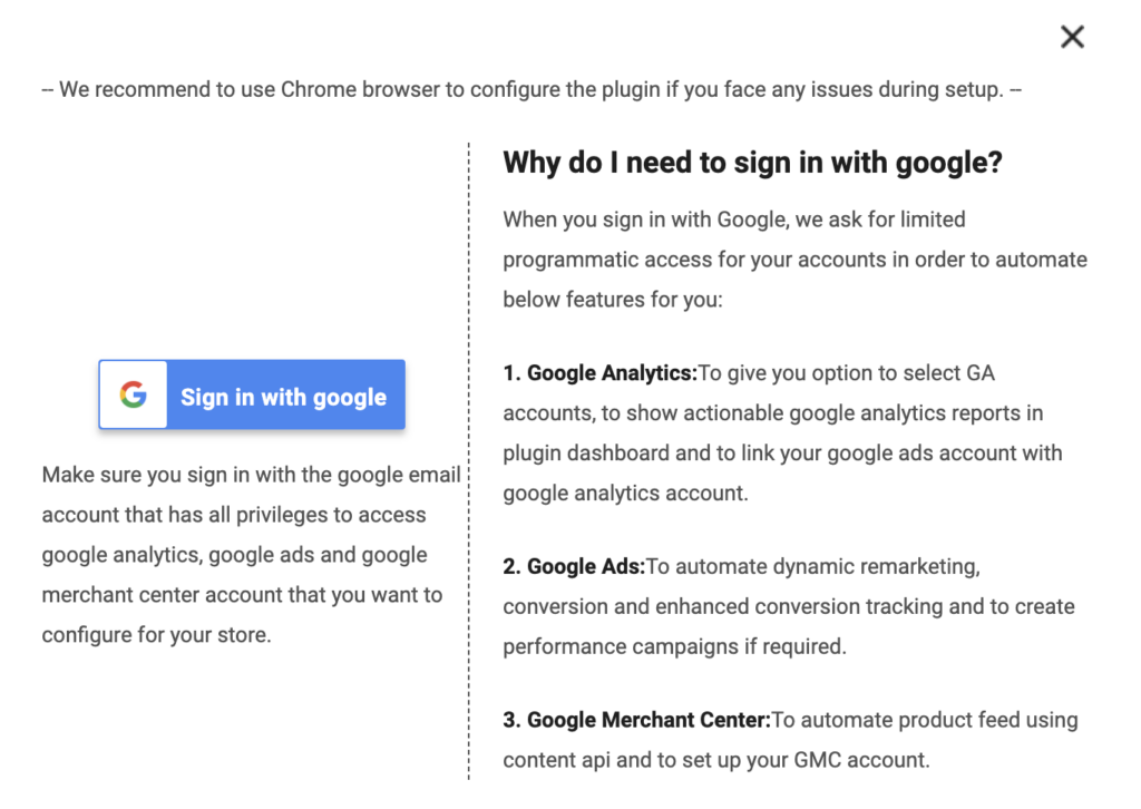 conversios - signing in with google