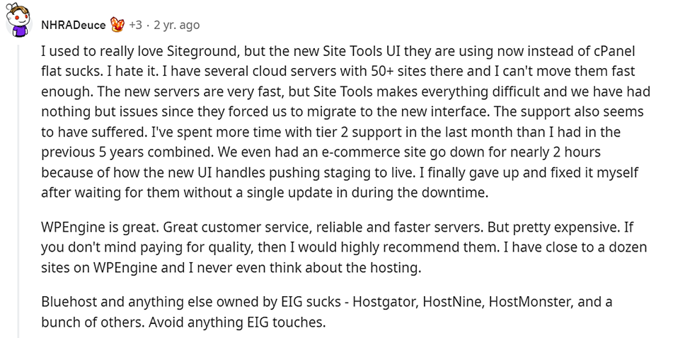 Bluehost opinion from Reddit