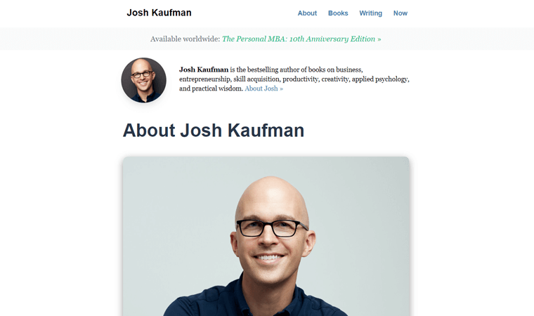 Josh Kaufman - About Me Page Example