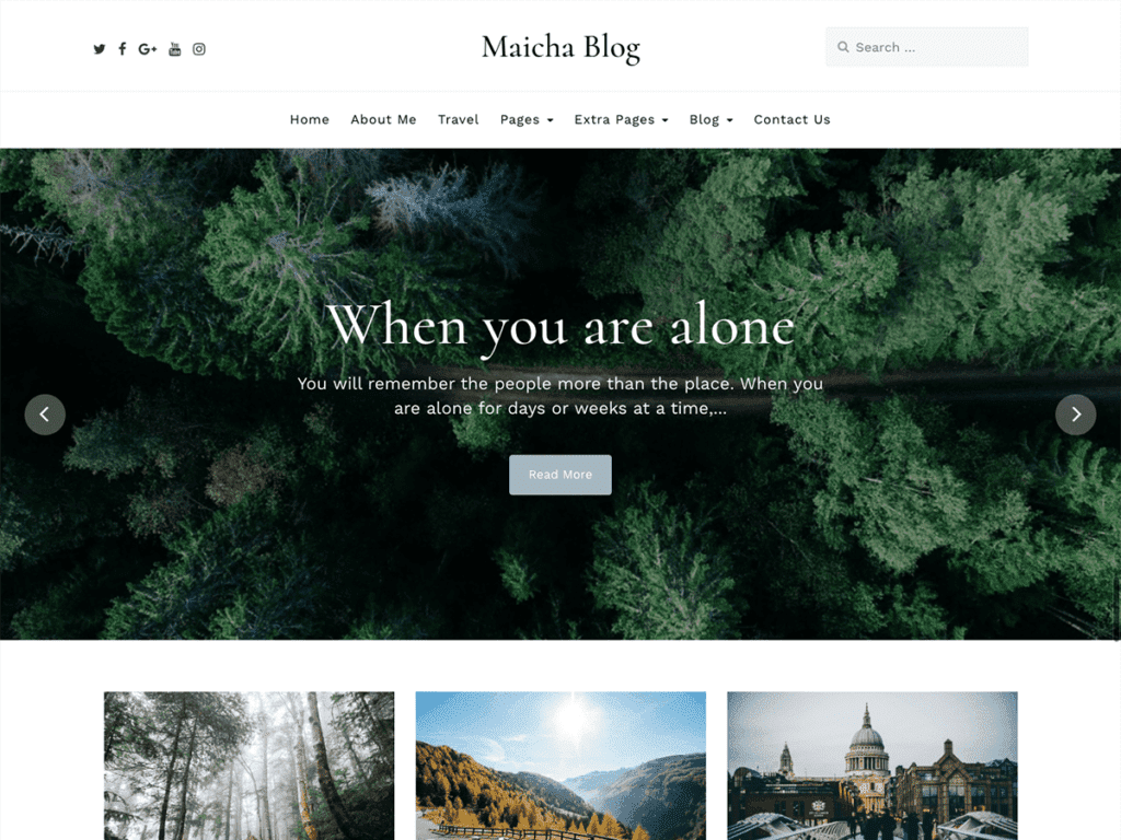 Maicha Blog is fully responsive, minimal, feature-rich free blog WordPress theme for personal Blog theme, Travel Blog theme, food blog theme, life, music and more.