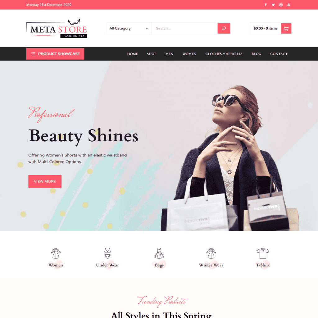 Meta Store is a creative and modern looking WordPress theme for creating beautiful eCommerce websites.