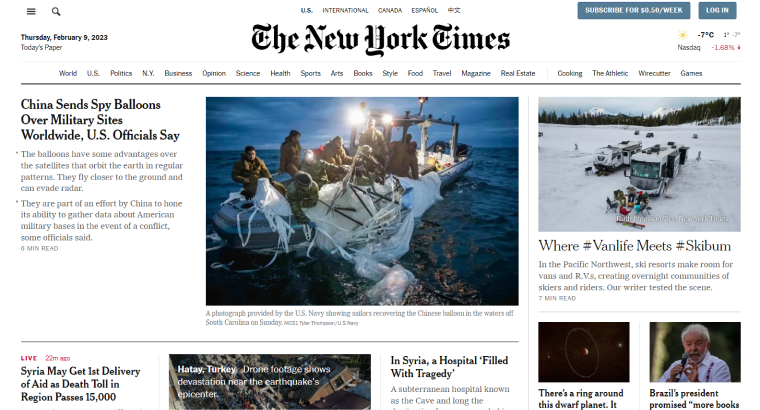 new york times as example of news site