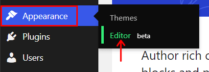 Open Appearance Editor for Block Theme