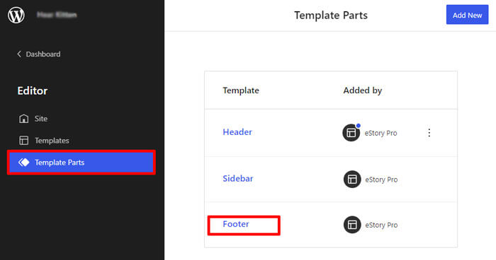 Open Footer Under Template Parts