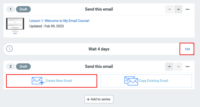 Create second email in series Constant Contact