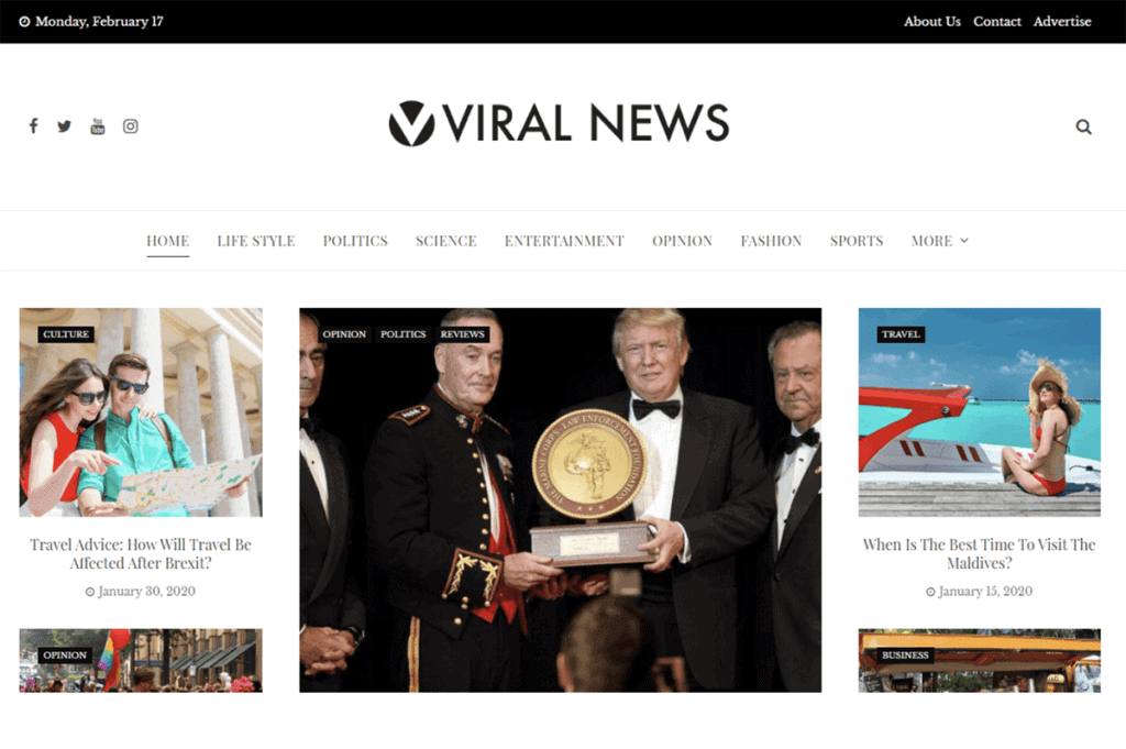 Viral News is a clean and lightweight magazine template for WordPress.