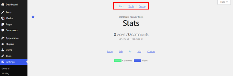 Settings of WordPress Popular Post Plugin