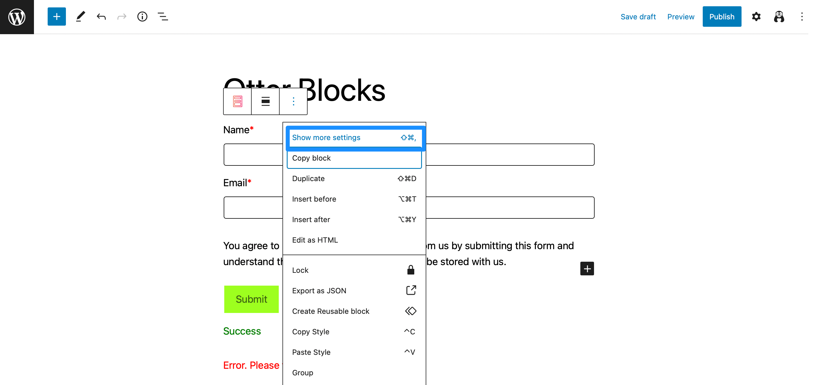 Show more Otter Block settings