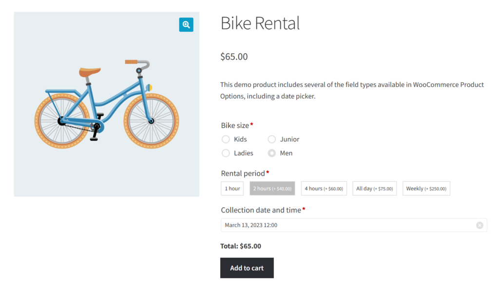 Bike Rental With Date And Time Picker Product Addon