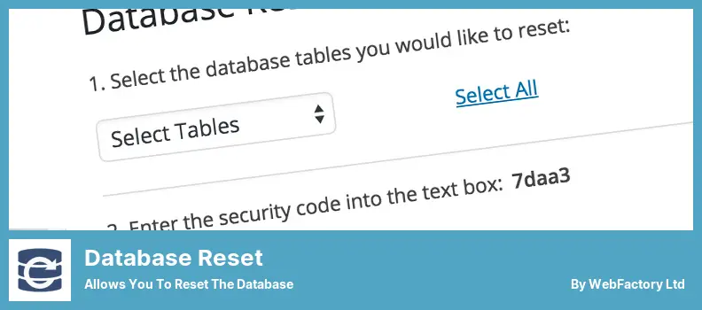 Database Reset Plugin - Allows You to Reset The Database