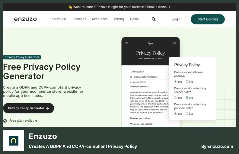 Enzuzo - Creates a GDPR and CCPA-compliant Privacy Policy