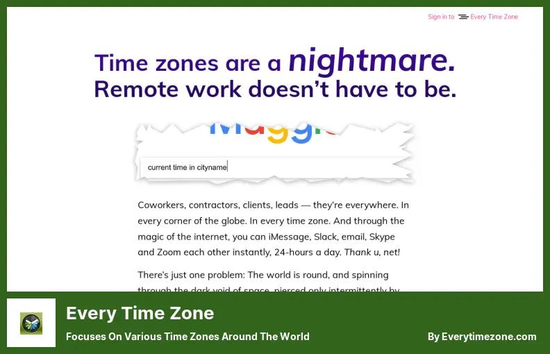 Every Time Zone - Focuses On Various Time Zones Around The World