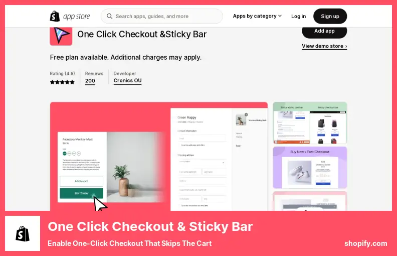 One Click Checkout & Sticky Bar - Enable One-Click Checkout That Skips The Cart