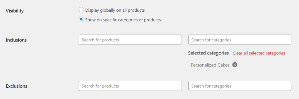 Select Product Or Categories To Include Or Exclude From Showing The Product Addons