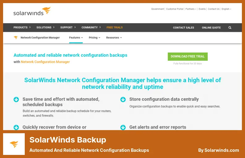 SolarWinds Backup - Automated and Reliable Network Configuration Backups