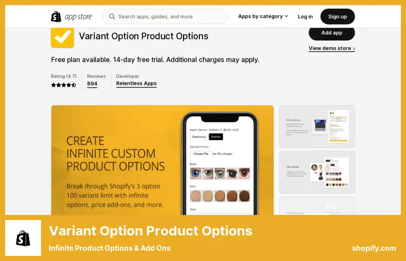Variant Option Product Options - Infinite Product Options & Add Ons