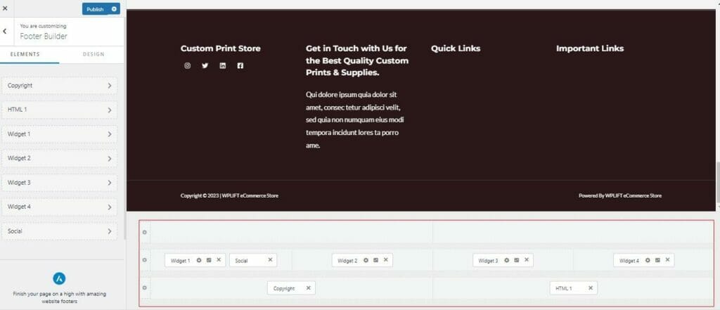customize your footer - customize woocommerce theme step 2