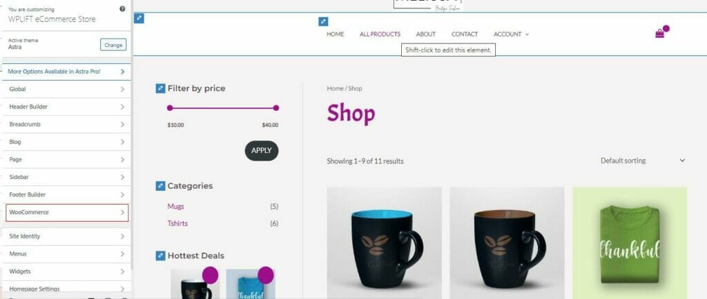 customize your woocommerce options in theme