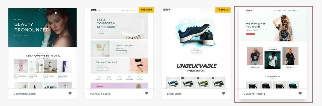 choices by selecting the ecommerce template