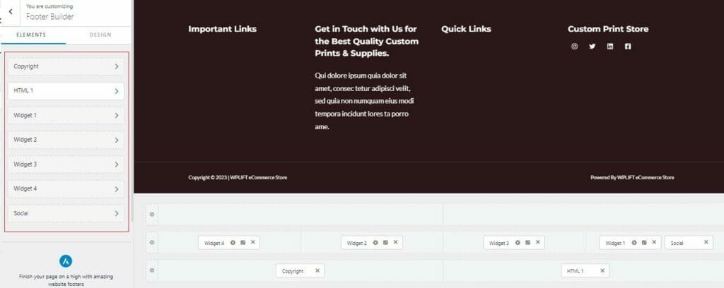 customize your footer - customize woocommerce theme step 3