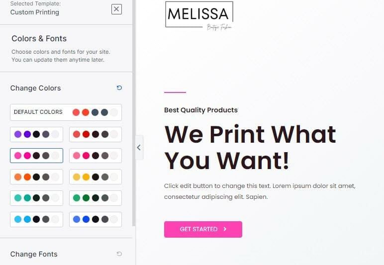 select colors and fonts - customize a woocommerce theme