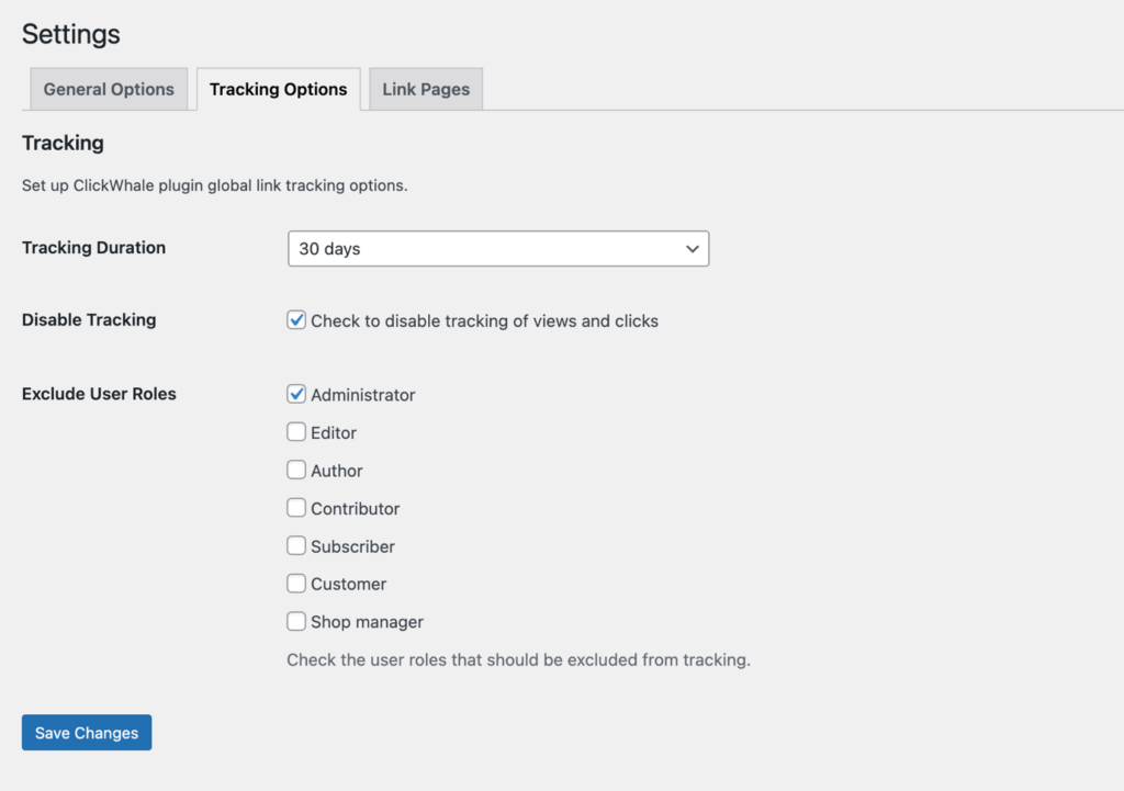 clickwhale: configuring settings and tracking options