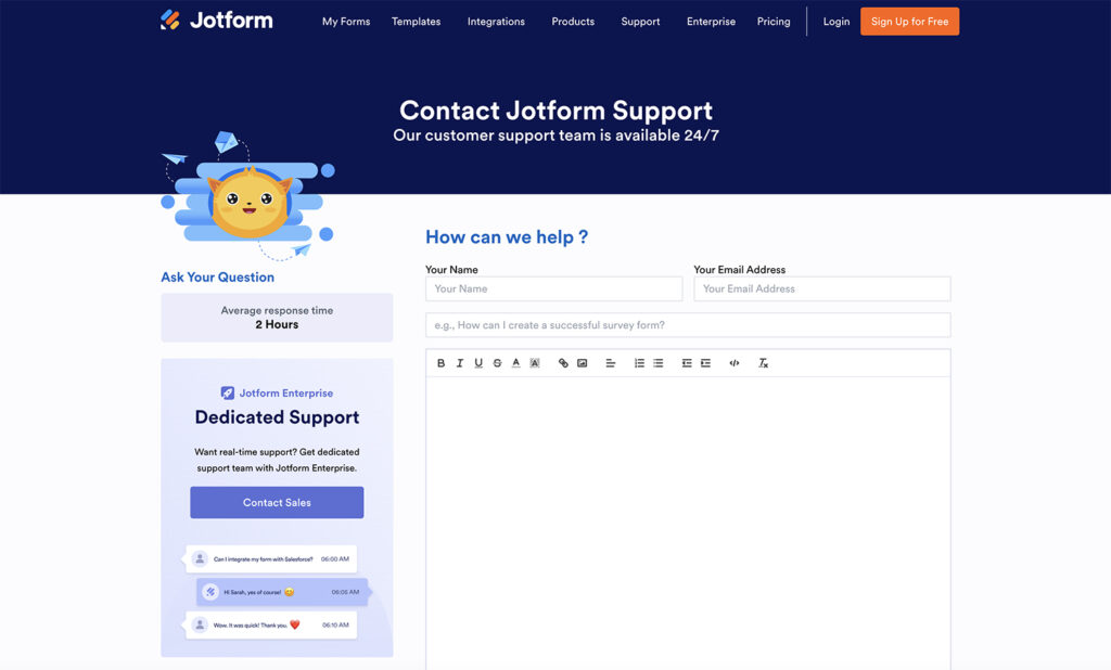Jotform contact page example