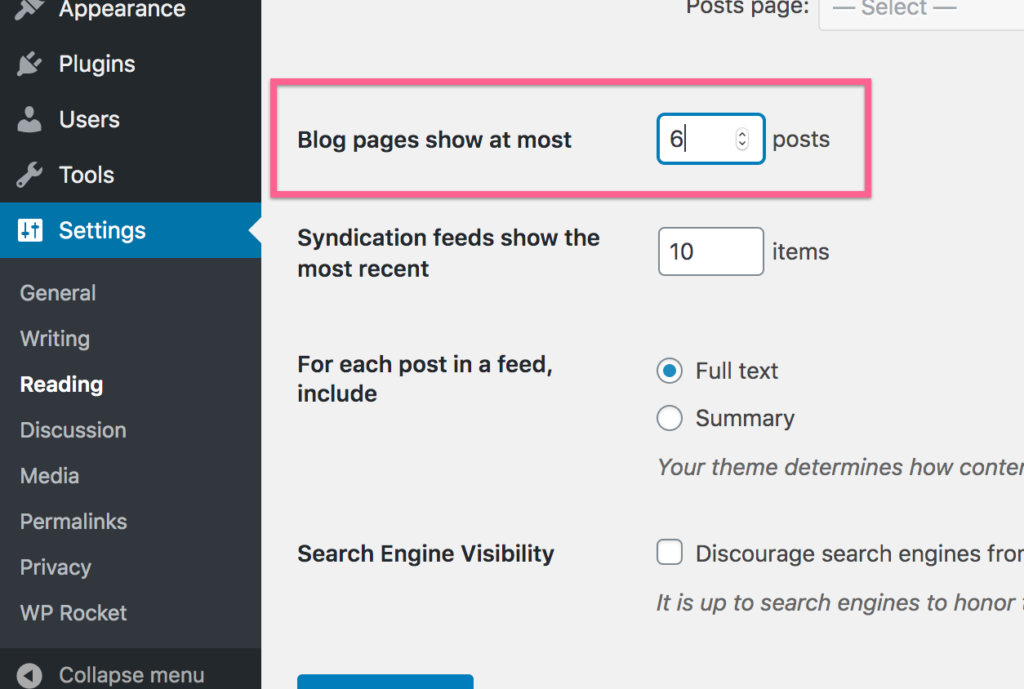 Posts Per Page Setting