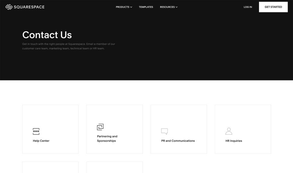 Squarespace contact use page