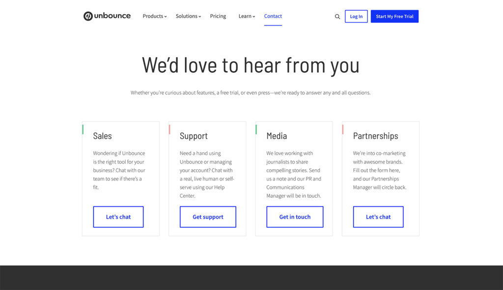 Unbounce contact page example