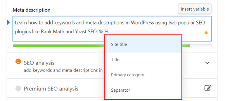 Variables for Meta Description with Yoast