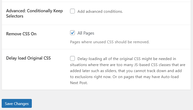 Remove CSS on all pages option