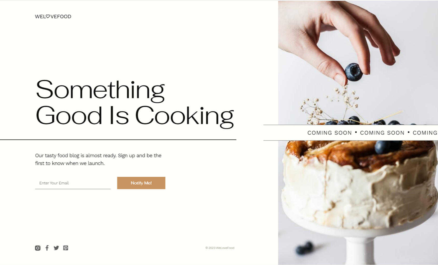 Coming soon template for a cooking blog