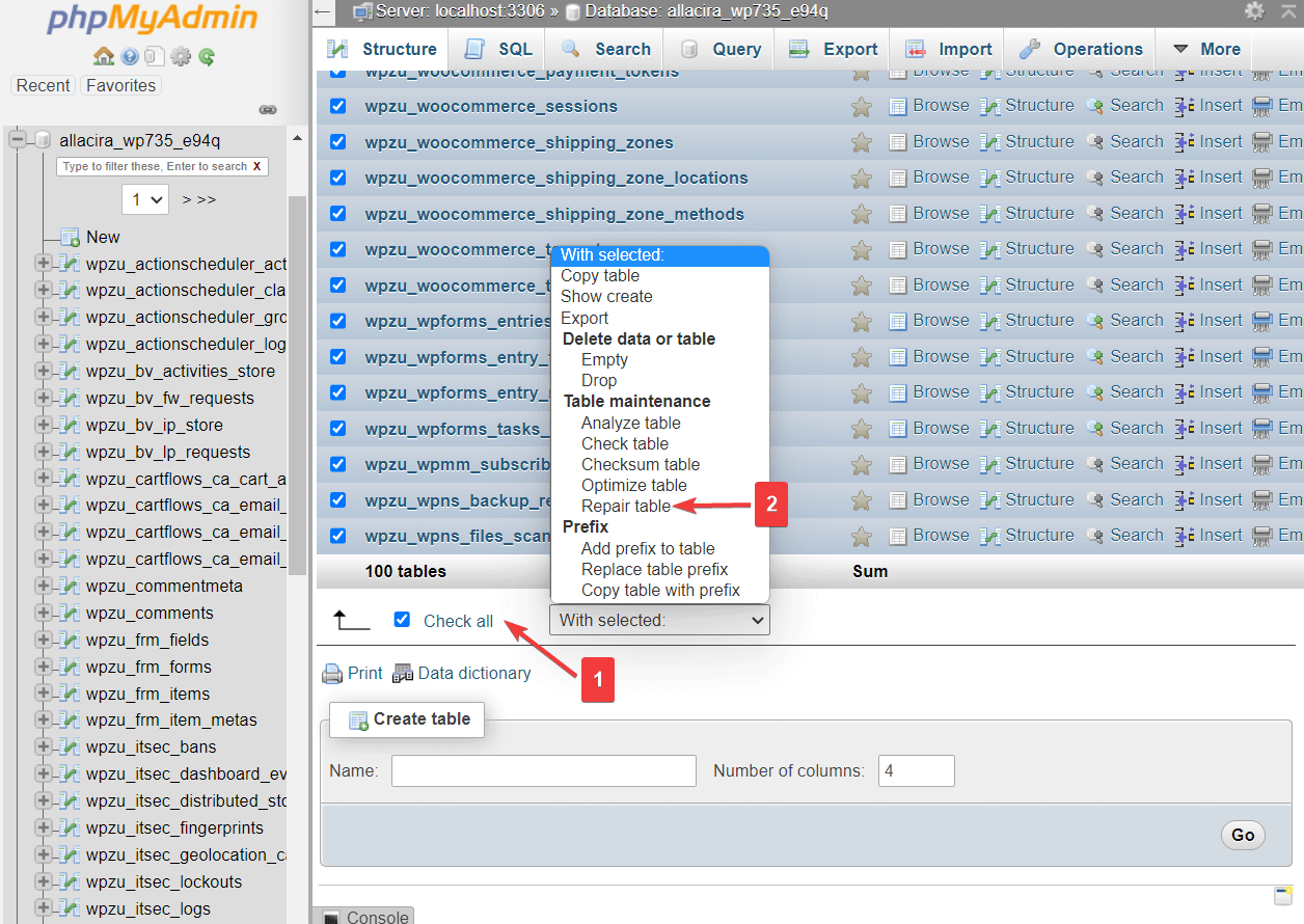 repair table in wordpress phpmyadmin database