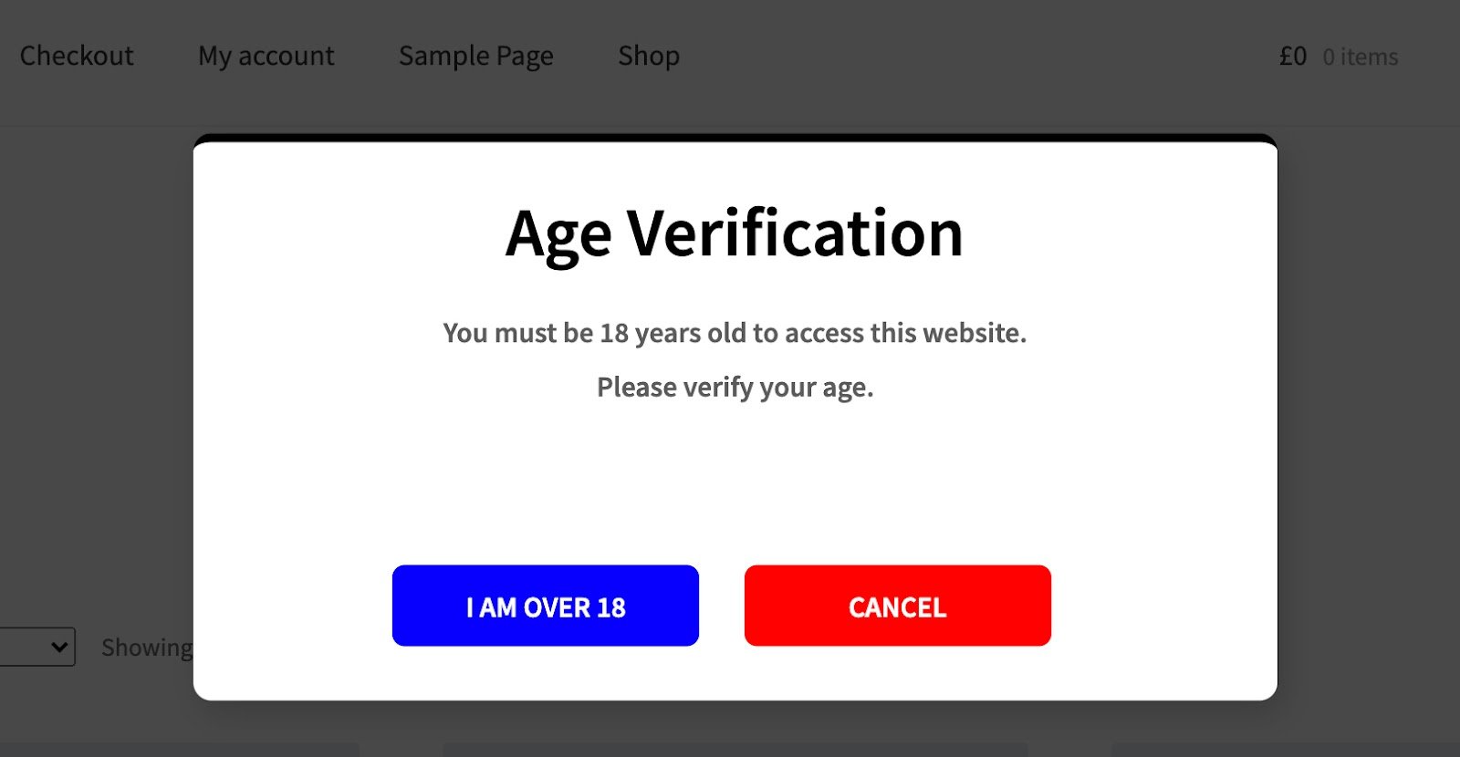 WooCommerce Age Verification Popup's user popup