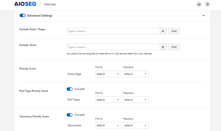 AIOSEO Sitemap Advanced Setting
