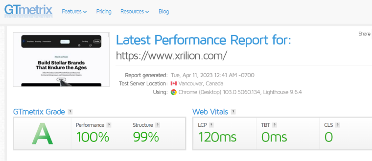 Xrilion gtmetrix performance report