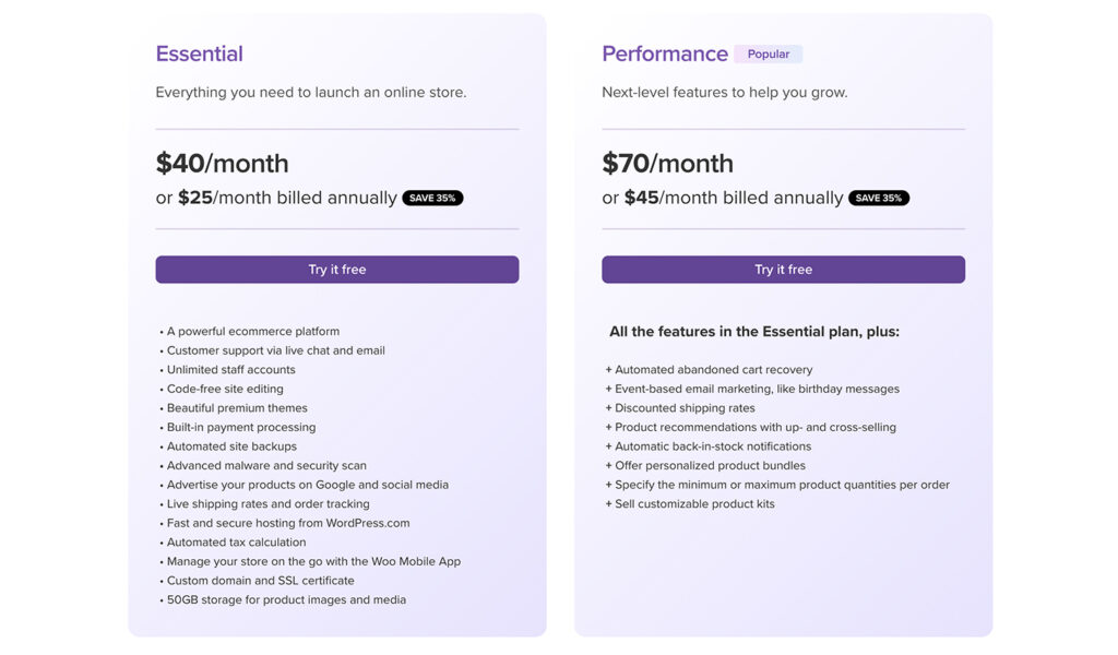 Woo Express pricing compared