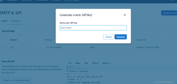 Brevo - Generate a new API key.