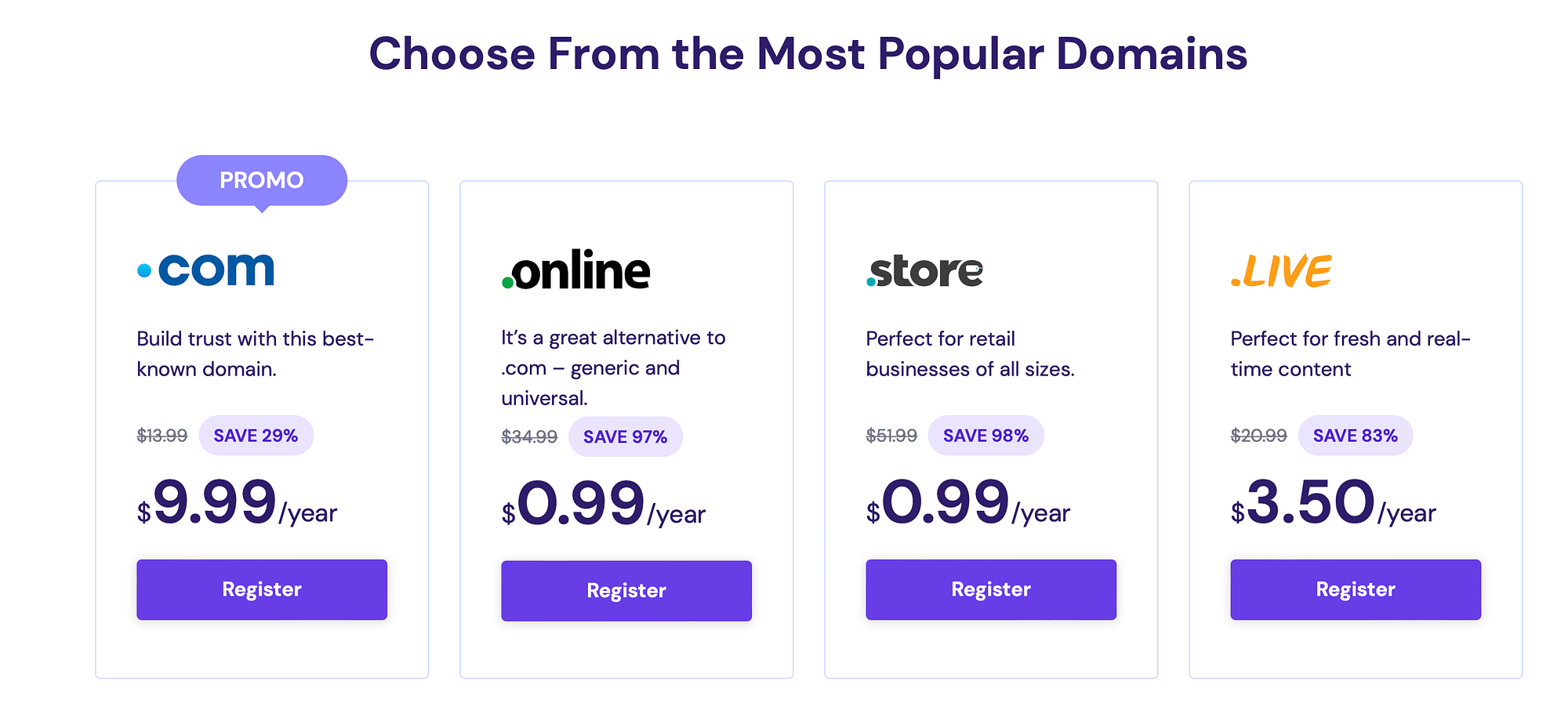 Hostinger popular domains for sale