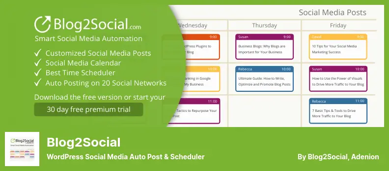 Blog2Social Plugin - WordPress Social Media Auto Post & Scheduler