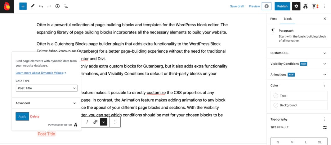 A second example of inserting dynamic content using the Otter Blocks plugin.
