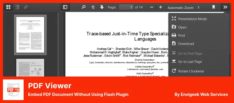 PDF Viewer Plugin - Embed PDF Document Without Using Flash Plugin