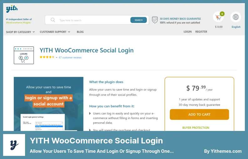 YITH WooCommerce Social Login Plugin - Allow Your Users to Save Time and Login or Signup Through One of Their Social Profiles.